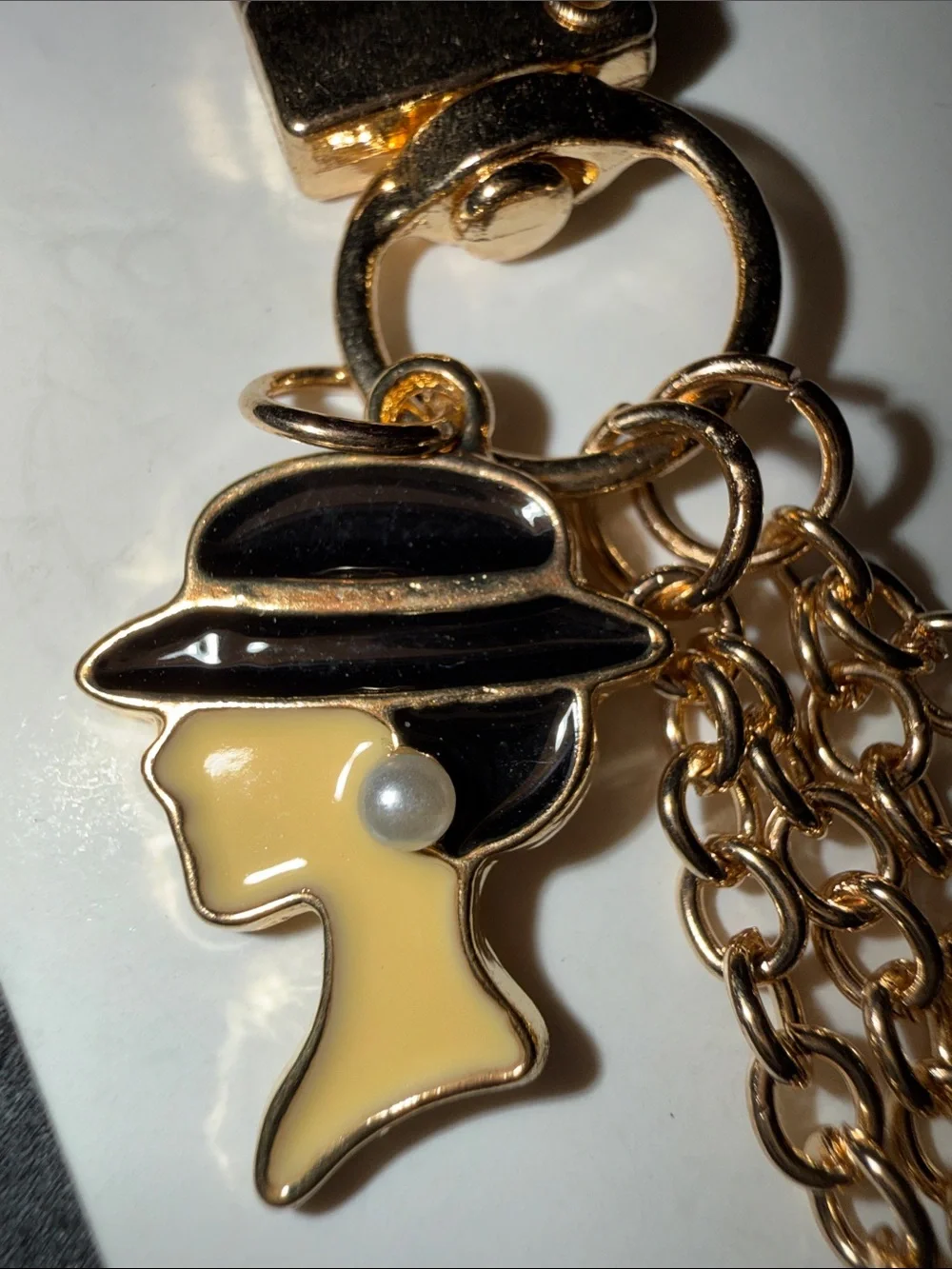 Gold Fashion Charm Keychain with Black & White Accents